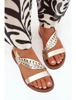 Dámské kožené sandály na plochém podpatku Zazoo model 21704070 zlaté - Boto Dámské kožené sandály na plochém podpatku Zazoo model 21704070 zlaté - Boto