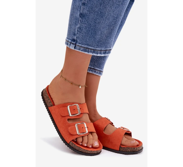 Dámské pantofle oranžové s přezkami model 21908441 - Boto