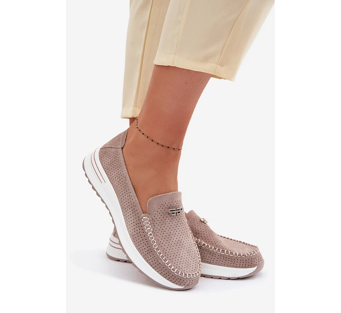 Dámské mokasíny z přírodního semiše tmavě béžové model 22095015 - EVENTO Dámské mokasíny z přírodního semiše tmavě béžové model 22095015 - EVENTO