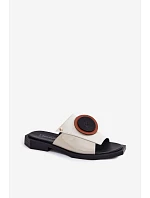 Kožené dámské geometrické pantofle Maciejka K7479-01 Béžovo-černé