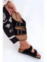 Dámské semišové pantofle s přezkami Big Star – černé Dámské semišové pantofle s přezkami Big Star – černé