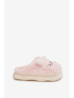 Dámské huňaté pantofle s motivem úsměvu – růžové Lexira