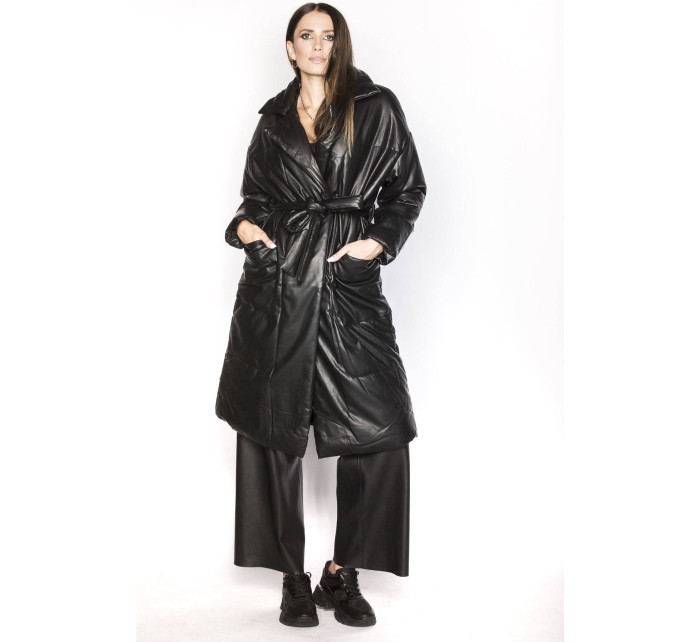 Černá oversize bunda z ekologické kůže (AG1-J9080)