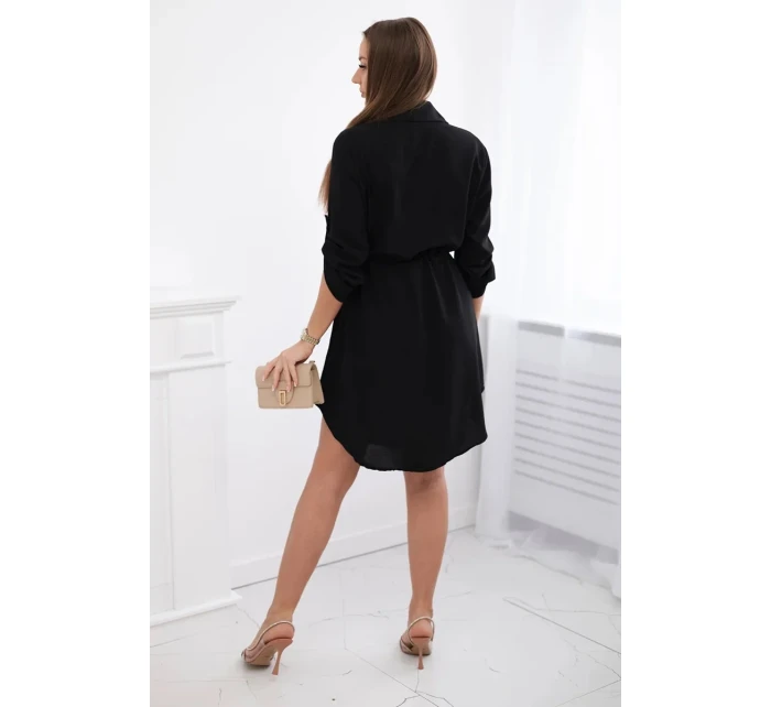 Šaty se zapínáním na knoflíky a zavazováním v pase černý
