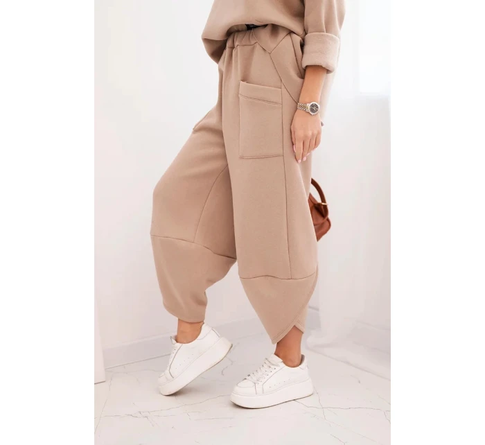 Dámská souprava z model 21489468 materiálu se širokými nohavicemi béžová - K-Fashion Dámská souprava z model 21489468 materiálu se širokými nohavicemi béžová - K-Fashion