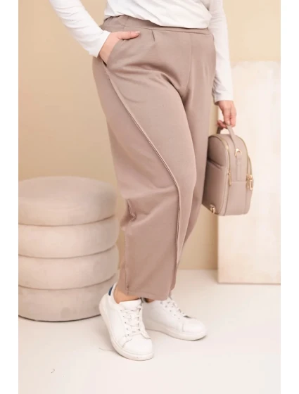 Dámské bavlněné kalhoty Plus Size volného střihu s vysokým pasem fango Dámské bavlněné kalhoty Plus Size volného střihu s vysokým pasem fango