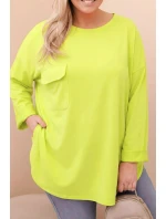 Dámská blůza Plus Size s bavlnou, kapsou a ohrnutým rukávem mátová
