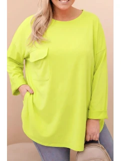 Dámská blůza Plus Size s bavlnou, kapsou a ohrnutým rukávem mátová