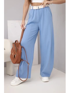Dámské bavlněné kalhoty s širokou nohavicí a páskem model 22025312 - K-Fashion