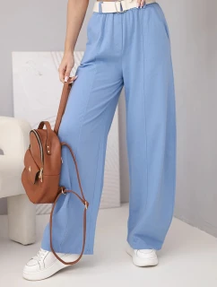 Dámské bavlněné kalhoty s širokou nohavicí a páskem model 22025312 - K-Fashion