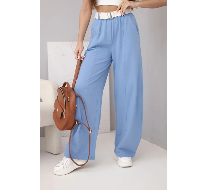 Dámské bavlněné kalhoty s širokou nohavicí a páskem model 22025312 - K-Fashion