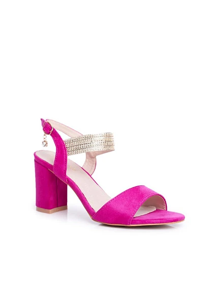 Dámské Sandály Na Podpatku Semišové Fuchsie model 21525971 - S.Barski Dámské Sandály Na Podpatku Semišové Fuchsie model 21525971 - S.Barski