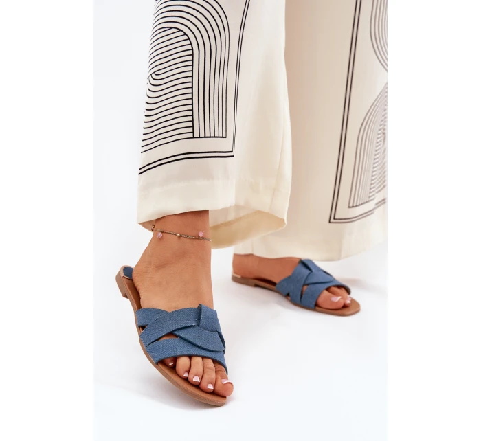 Ploché Dámské Sandály S Proplétajícími Se Pásky Džínové Selaenor Ploché Dámské Sandály S Proplétajícími Se Pásky Džínové Selaenor