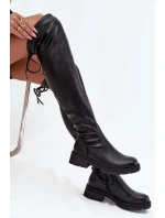 Dámské kozačky nad koleno s šněrováním černé Rylissa