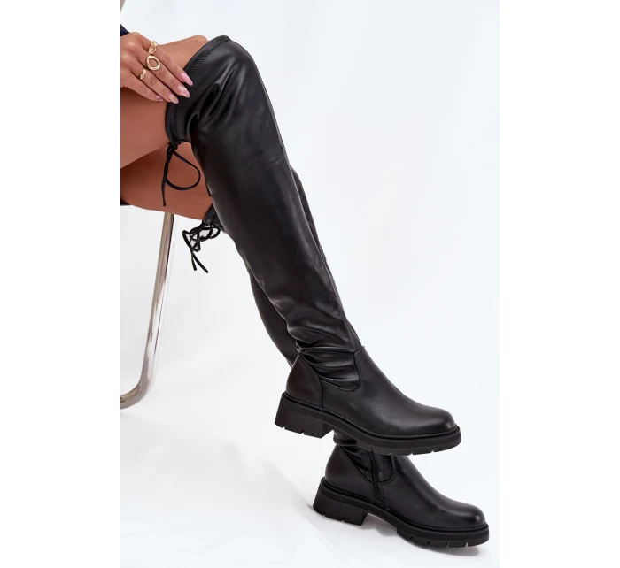 Dámské kozačky nad koleno s šněrováním černé Rylissa