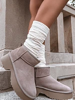 Dámské sněhule z přírodního semiše vyhřívané kožešinou Khaki Milora