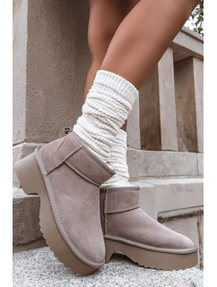 Dámské sněhule z přírodního semiše vyhřívané kožešinou Khaki Milora