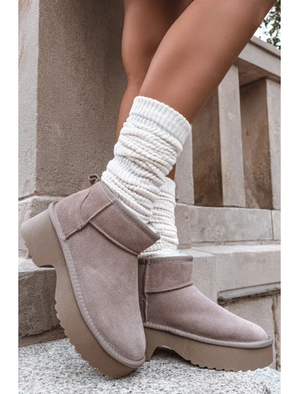 Dámské sněhule z přírodního semiše vyhřívané kožešinou Khaki Milora Dámské sněhule z přírodního semiše vyhřívané kožešinou Khaki Milora