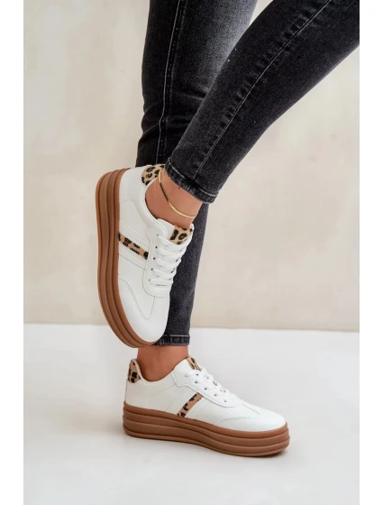 Dámské tenisky na platformě s leopardím vzorem bílé Dravinnia Dámské tenisky na platformě s leopardím vzorem bílé Dravinnia