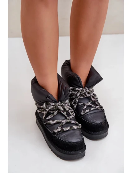 Semišové dámské sněhule s hrubým šněrováním D.Franklin DFSH375003 Černé