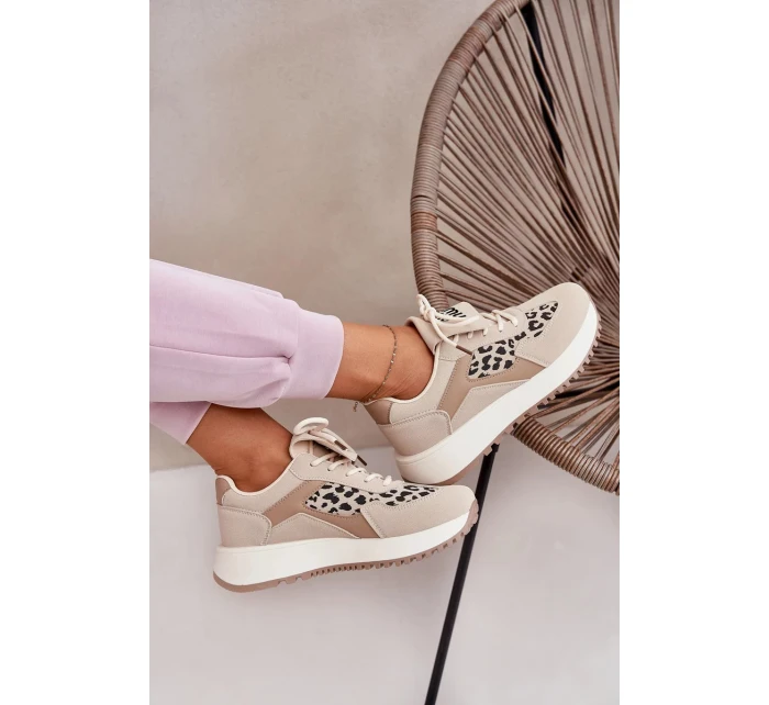 Dámské sportovní tenisky na platformě – béžové s panteřím vzorem Pumbes