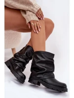 Dámské zateplené kotníkové boty s řasenou cholewką – černé Gracine