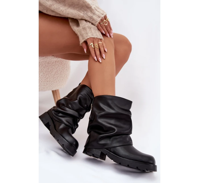 Dámské zateplené kotníkové boty s řasenou cholewką – černé Gracine