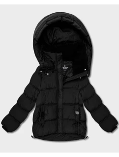 Černá péřová oversize bunda s kapucí (KK60713)