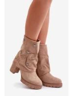 Zdobené Boty S Ohnutým Svrškem Na Podpatku Béžové Esadora Zdobené Boty S Ohnutým Svrškem Na Podpatku Béžové Esadora