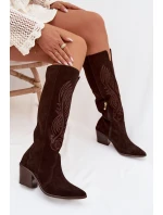 Semišové Kožené Kozačky Na Podpatku  Čokoládové model 22031643 - Zazoo