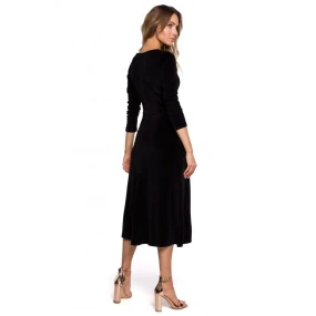 M557 Sametové midi šaty s nabíranými rukávy - zelené