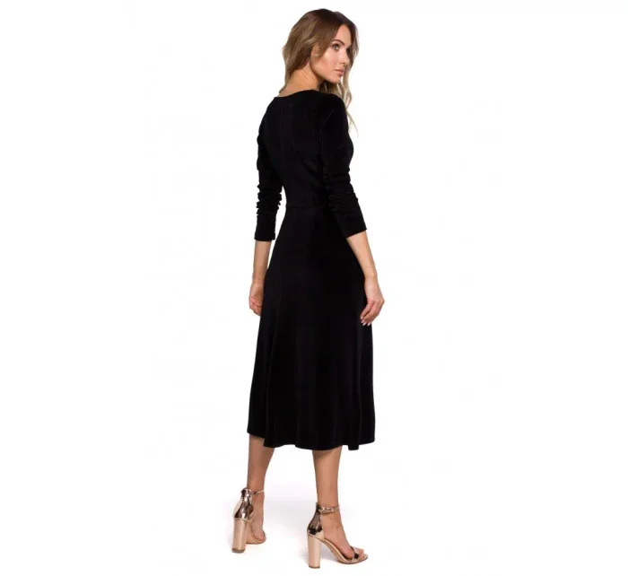 M557 Sametové midi šaty s nabíranými rukávy - zelené