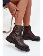 Dámské kožené botky Artiker – hnědé, s efektem mačkání a s přezkou Dámské kožené botky Artiker – hnědé, s efektem mačkání a s přezkou