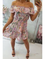 Květinové šaty s odhalenými rameny ve fialové barvě