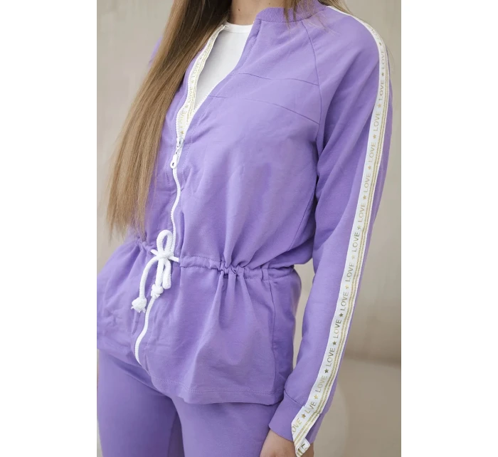 Dámská bavlněná souprava s proužky a stahovacími lemy fialka Dámská bavlněná souprava s proužky a stahovacími lemy fialka