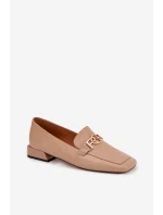 Kožené dámské mokasíny s ozdobným detailem model 22031816 Béžové - D&A Kožené dámské mokasíny s ozdobným detailem model 22031816 Béžové - D&A