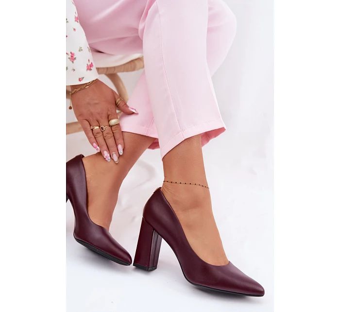 Lodičky na podpatku z eko kůže model 22091805 bordó - SERGIO LEONE