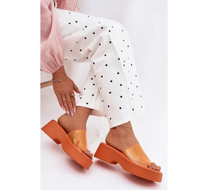 Dámské sandály na platformě s průhledným páskem Oranžové Selestia