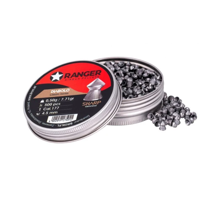 4,5 mm RANGER Diabolo Classic Sharp Grooved Spitzer 500 kuliček 0,50 g
