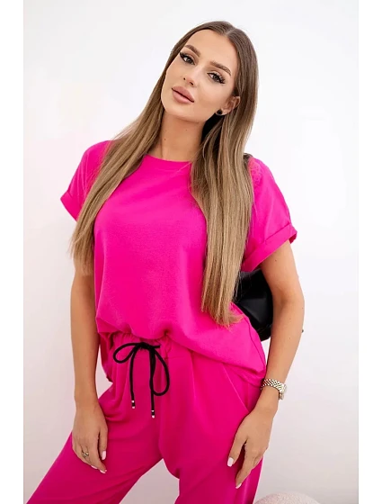 Bavlněný komplet halenka + kalhoty růžový Bavlněný komplet halenka + kalhoty růžový