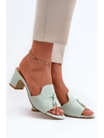 Dámské sandály Z Eko Semišu Na Podpatku Mátové Jemenna Dámské sandály Z Eko Semišu Na Podpatku Mátové Jemenna