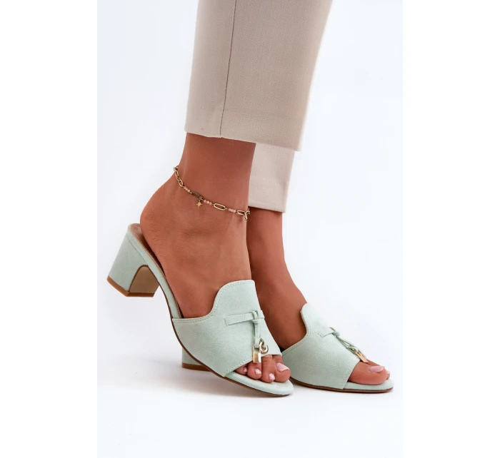 Dámské sandály Z Eko Semišu Na Podpatku Mátové Jemenna Dámské sandály Z Eko Semišu Na Podpatku Mátové Jemenna