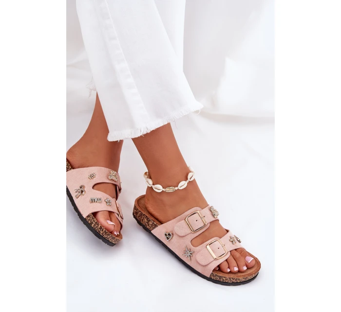 Dámské pantofle na korkové podrážce s a ozdobami světle růžové model 21687398 - Boto