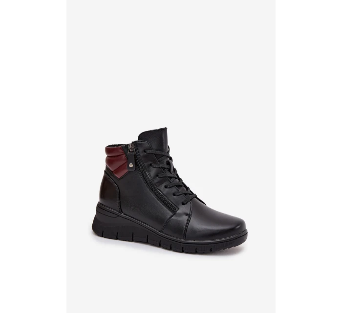 Kožené dámské kotníkové boty s podpatkem vyhřívané Vinceza 39963 Černé