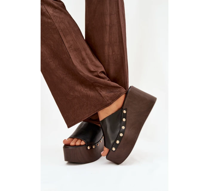 Dámské pantofle na platformě s cvočky černé Mareline