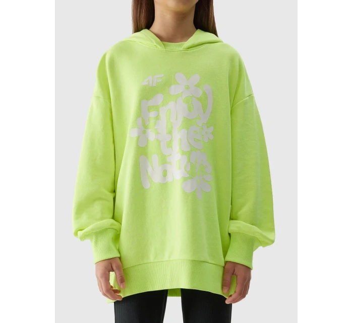 Dívčí tepláková mikina bez zapínání a s kapucí 4F - žlutá Dívčí tepláková mikina bez zapínání a s kapucí 4F - žlutá