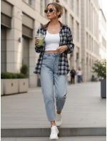 Koszula damska zapinana na guziki w kratę granatowa FashionStreet DY0483 Koszula damska zapinana na guziki w kratę granatowa FashionStreet DY0483