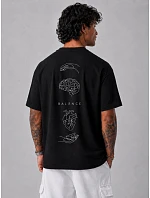 Pánské bavlněné tričko oversize s potiskem černé FashionStreet NX4016R