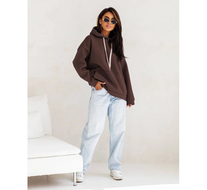 Hrubší dámská klokaní mikina v čokoládové barvě model 21809045 - Moon Hrubší dámská klokaní mikina v čokoládové barvě model 21809045 - Moon