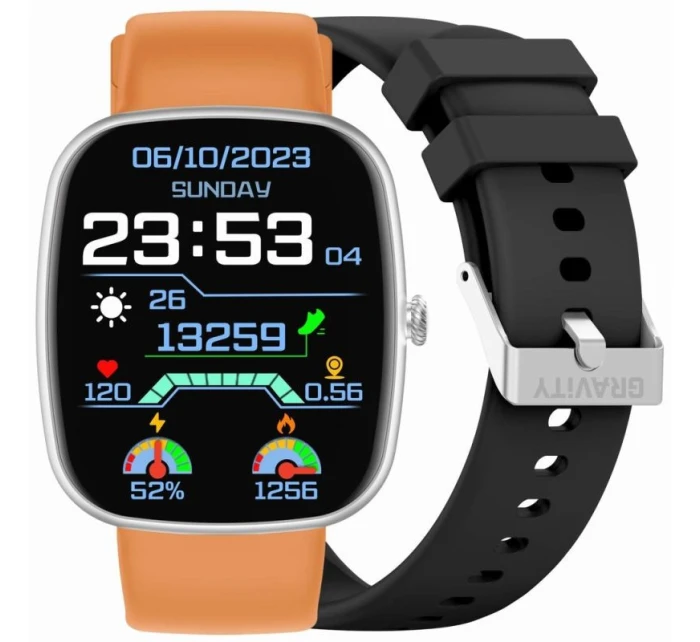 GRAVITY GT18-4 Pánské chytré hodinky Orange Silicone Strap + Black Strap GRAVITY GT18-4 Pánské chytré hodinky Orange Silicone Strap + Black Strap